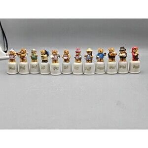 Vtg Lucy Riggs Enesco 12 Month Teddy Bear Porcelain Thimble Collection Holiday
